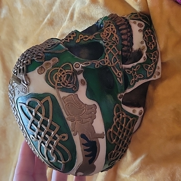 Carved Ceramic Skull with Celtic Designs - Picture 2 of 5